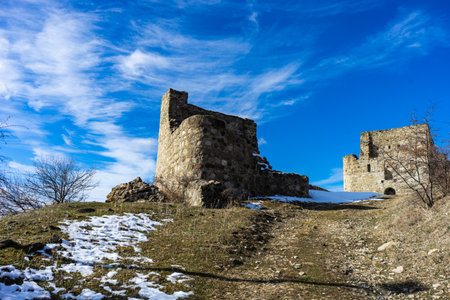 Famous georgian travel  landmark Manavi castle in winter timeの写真素材