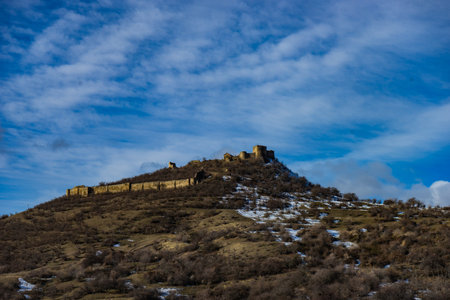 Famous georgian travel  landmark Manavi castle in winter time