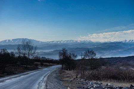 The road in Shida Kartli region close to Samshvilde canyon as a travel landmark in Georgiaの写真素材