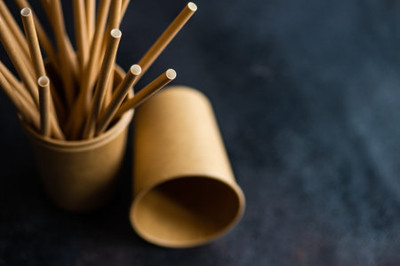 Recycle foodware on stone background as a eco food concept with copy spaceの写真素材