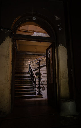 14 JULY 2020, TBILISI, GEORGIA: Famous entrance hall of Sololaki area in Old town of Tbilisi, Georgia.のeditorial素材