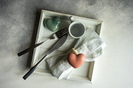 Place setting for St. Valentine Day dinnerの写真素材