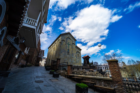 Old Tbilisi and city downtown in spring timeの写真素材