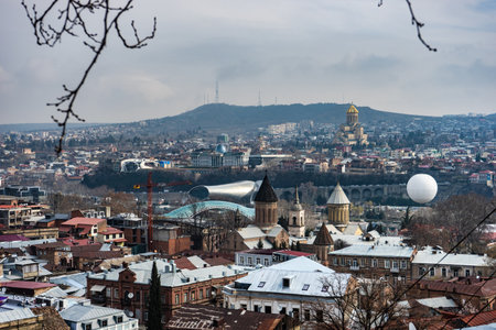 Old Tbilisi overview with narrown streets and red roofs
