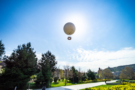 17 APRIL 2021, TBILISI, GEORGIA: Rike park and famous glass  Peace bridge in Tbilisi's downtown, Georgiaの写真素材