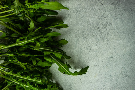 Rucola herb on concrete background as a healthy salad ingredient concept