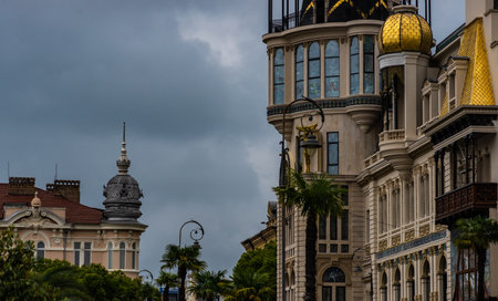 22 MAY 2021, BATUMI, GEORGIA:  Exterior details of buildings in the Old town of Batumi, Georgiaのeditorial素材