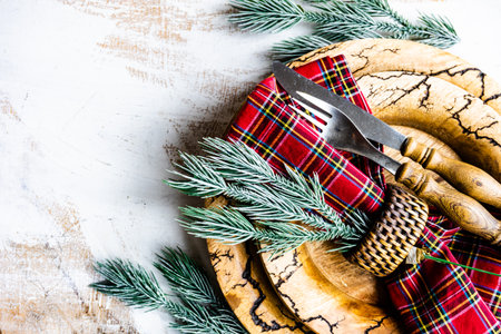 Festive table setting for Christmas holiday dinnerの写真素材
