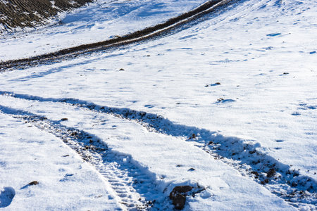Slopes of mountain with cable road in ski resort of Bakuriani in Caucasus mountain range of Georgiaの写真素材