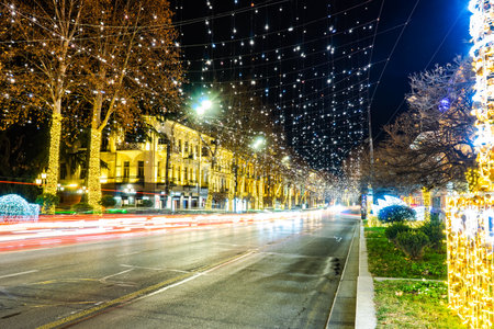 25 December, 2021, TBILISI, GEORGIA: Christmas decoration in Tbilisi city centre, capital of Georgiaのeditorial素材