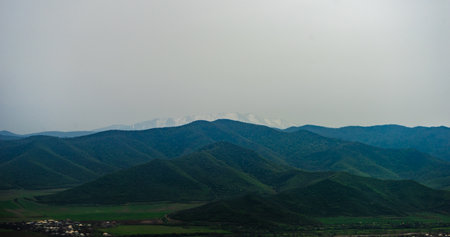 Famous mountain landscape of Shida Kartli, Georgia, in surrounding of Bolnisi townの写真素材