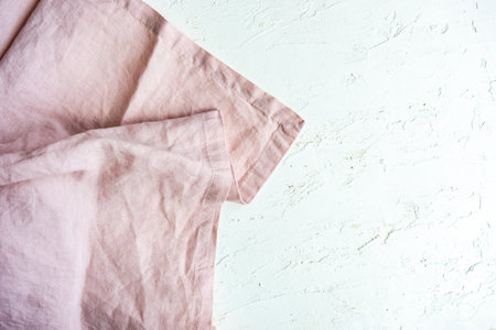 Kitchen textile towel on concrete table background with copy spaceの写真素材