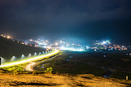 Famous georgian mountain resort Bakhmaro in summer view with old buildingsの写真素材