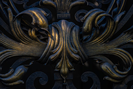 Iron carving leaves shaped as a decor of gate in Old Tbilisi, capital city of Georgiaの写真素材