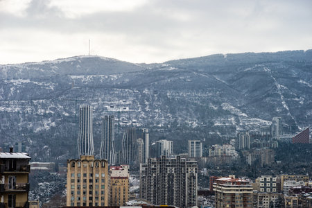 Winter in Tbilisi's downtown capital city of Georgiaの写真素材