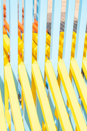 Blue and yellows tubes in sunny dayの写真素材