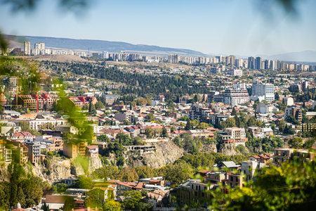 View to the Tbilisi city from Mtatsminda hill topの写真素材