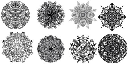 Set mandala ornaments on a white background. East style. vector. It can be used in the package design, brochures, logos, etc.のイラスト素材