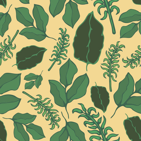 Seamless vector pattern of the graphic images of the tropical plants. Handmade. It can be used for packaging, invitations, holiday cards, etc.のイラスト素材