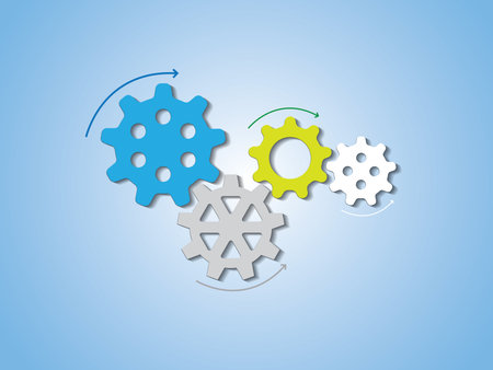 A set of colorful gears of machine in industrial revolutionのイラスト素材