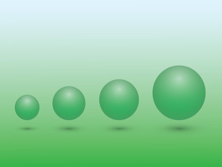 A set of green sphere from small to big size meaning growth on green background vector illustrationのイラスト素材