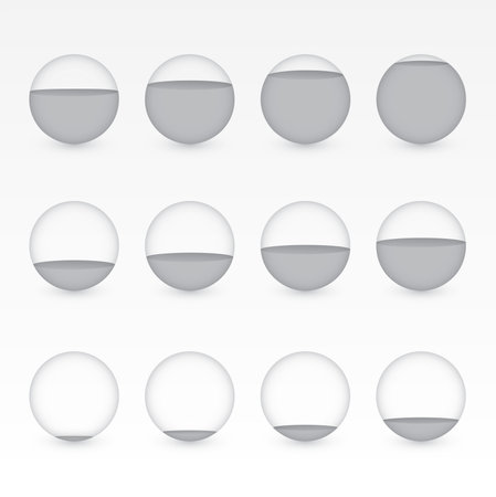 A set of gray or black circular aquariums with different levels of water to show percentage value for info graphic presentationのイラスト素材