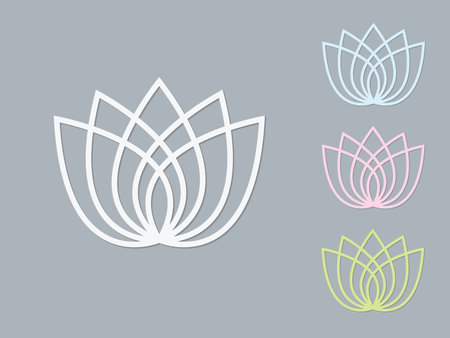 A set of light colors lotus flower logos on dark background vector illustrationのイラスト素材
