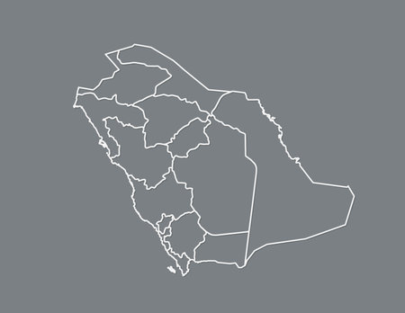 A white clear Saudi Arabia map with borders of regions on dark background vector illustrationのイラスト素材