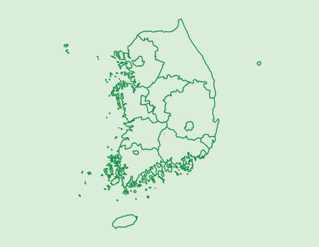 Green South Korea map with border lines of different provinces on light background vector illustrationのイラスト素材