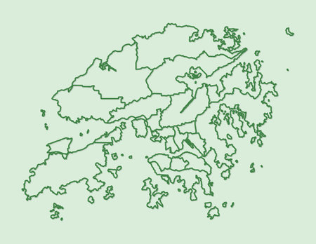 Green Hong Kong map with districts border lines on light background vector illustrationのイラスト素材