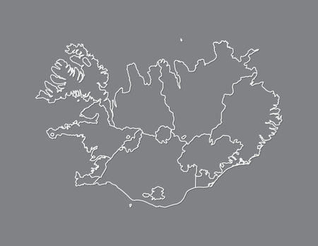 Iceland map vector with counties using white border lines on black background illustrationのイラスト素材