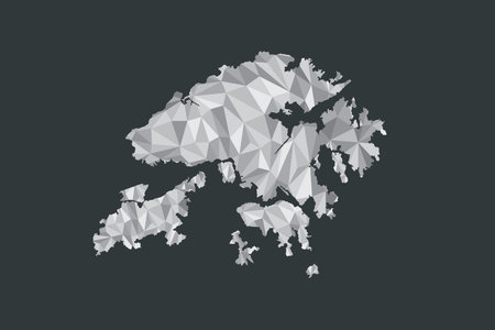 Low poly Hong Kong map vector of white color geometric shapes or triangles on black background illustrationのイラスト素材