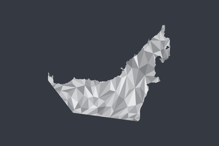 Low poly UAE map vector of white color geometric shapes or triangles on black background illustrationのイラスト素材
