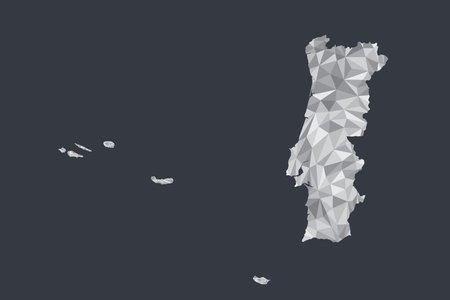 Low poly Portugal map vector of white color geometric shapes or triangles on black background illustrationのイラスト素材