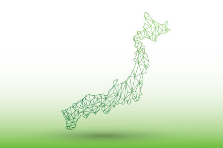 Japan map vector of green color geometric connected lines using triangles on light background illustration meaning strong networkのイラスト素材