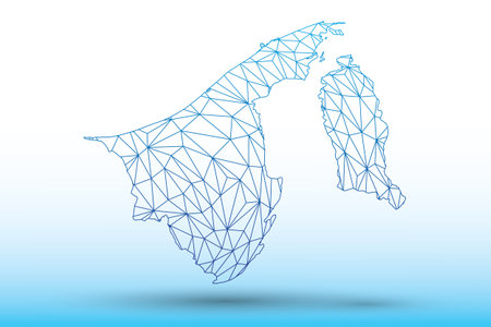 Brunei map vector of blue color geometric connected lines using triangles on light background illustration meaning strong networkのイラスト素材