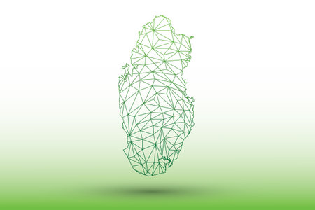 Qatar map vector of green color geometric connected lines using triangles on light background illustration meaning strong networkのイラスト素材