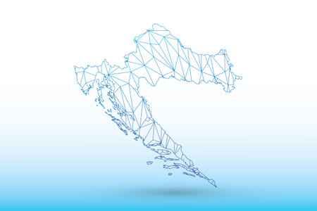 Croatia map vector of blue color geometric connected lines using triangles on light background illustration meaning strong networkのイラスト素材