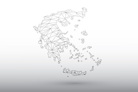Greece map vector of black color geometric connected lines using triangles on light background illustration meaning strong networkのイラスト素材