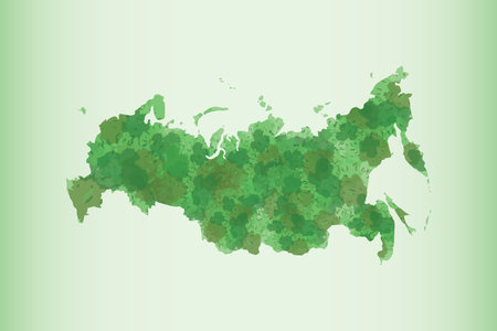 Russia watercolor map vector illustration in green color on light background using ink spray on paperのイラスト素材