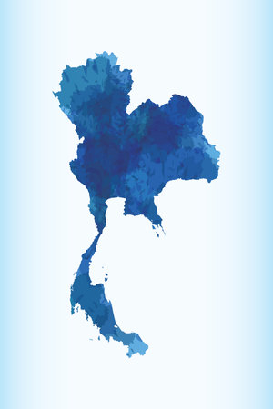 Thailand watercolor map vector illustration in dark blue color on light background using paint brush on paper pageのイラスト素材