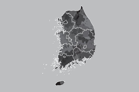 South Korea watercolor map vector illustration of black color with border lines of different provinces on light background using paint brush in pageのイラスト素材