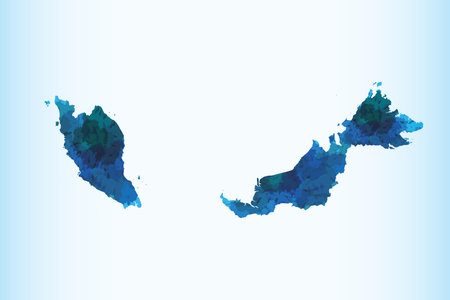 Malaysia watercolor map vector illustration of blue color on light background using paint brush in paper pageのイラスト素材