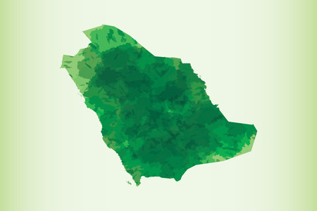 Saudi Arabia watercolor map vector illustration of green color on light background using paint brush in paper pageのイラスト素材
