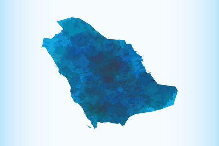 Saudi Arabia watercolor map vector illustration of blue color on light background using paint brush in paper pageのイラスト素材