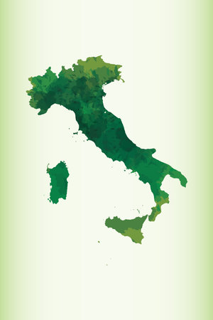 Italy watercolor map vector illustration in green color on light background using paint brush on paper pageのイラスト素材