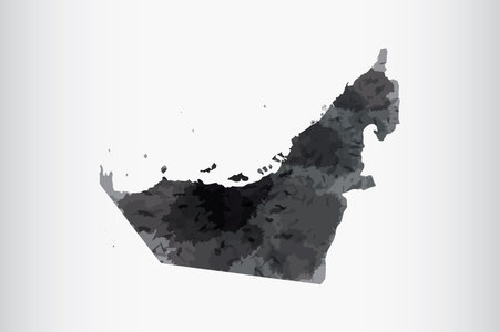 UAE watercolor map vector illustration of black color on light background using paint brush in paper pageのイラスト素材