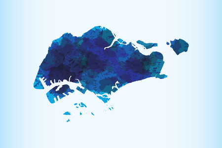 Singapore watercolor map vector illustration of blue color on light background using paint brush in paper pageのイラスト素材