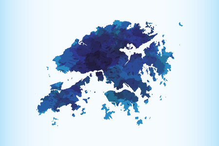 Hong Kong watercolor map vector illustration of blue color on light background using paint brush in paper pageのイラスト素材