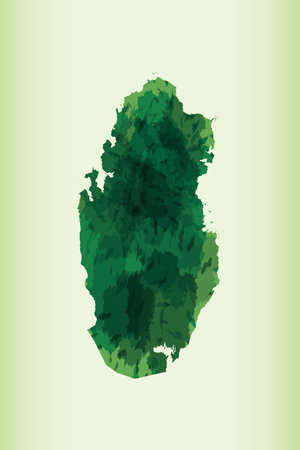 Qatar watercolor map vector illustration of green color on light background using paint brush in paper pageのイラスト素材